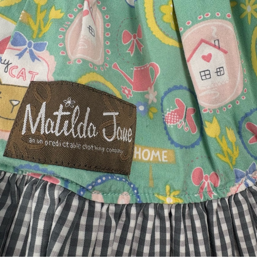 Matilda Jane Whimsical Green and Pink Playful Dress Girls 4 High Neck Sleeveless - Picture 3 of 8